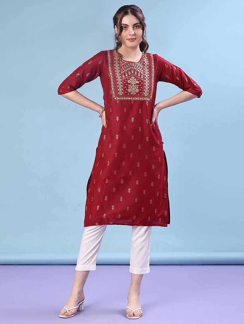 women three quarter sleeve straight kurta - 21998980 -  Standard Image - 3