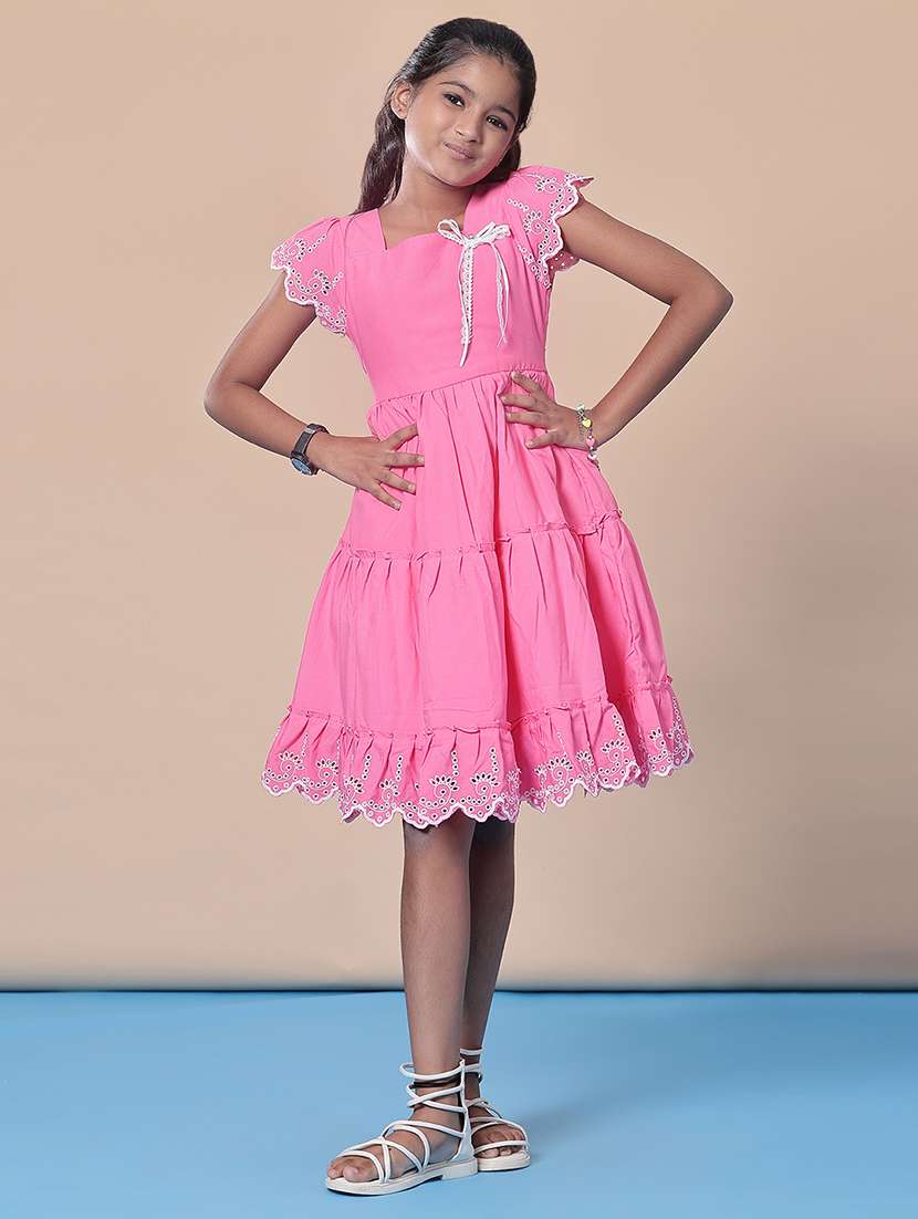 girls solid short sleeve tiered frock