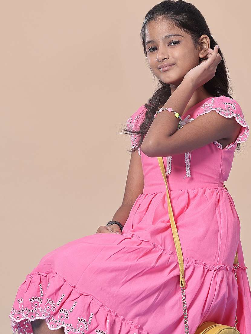 girls solid short sleeve tiered frock - 21999181 -  Standard Image - 3
