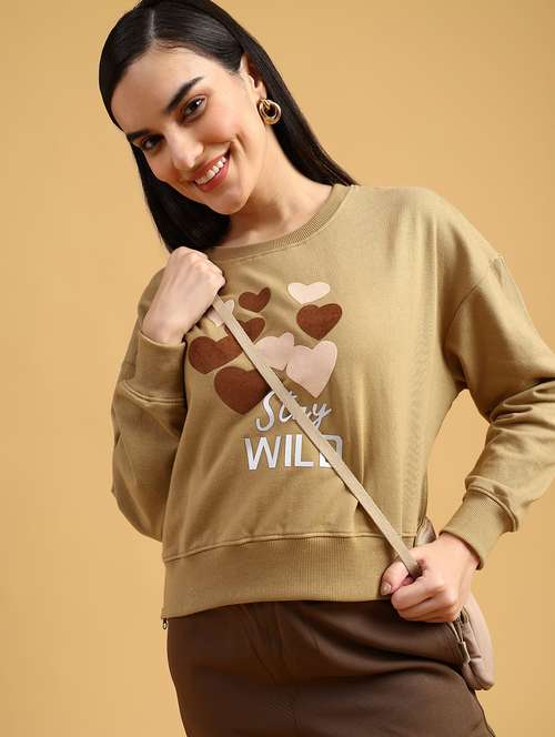khaki fleece front print sweatshirt - 21999200 -  Standard Image - 0