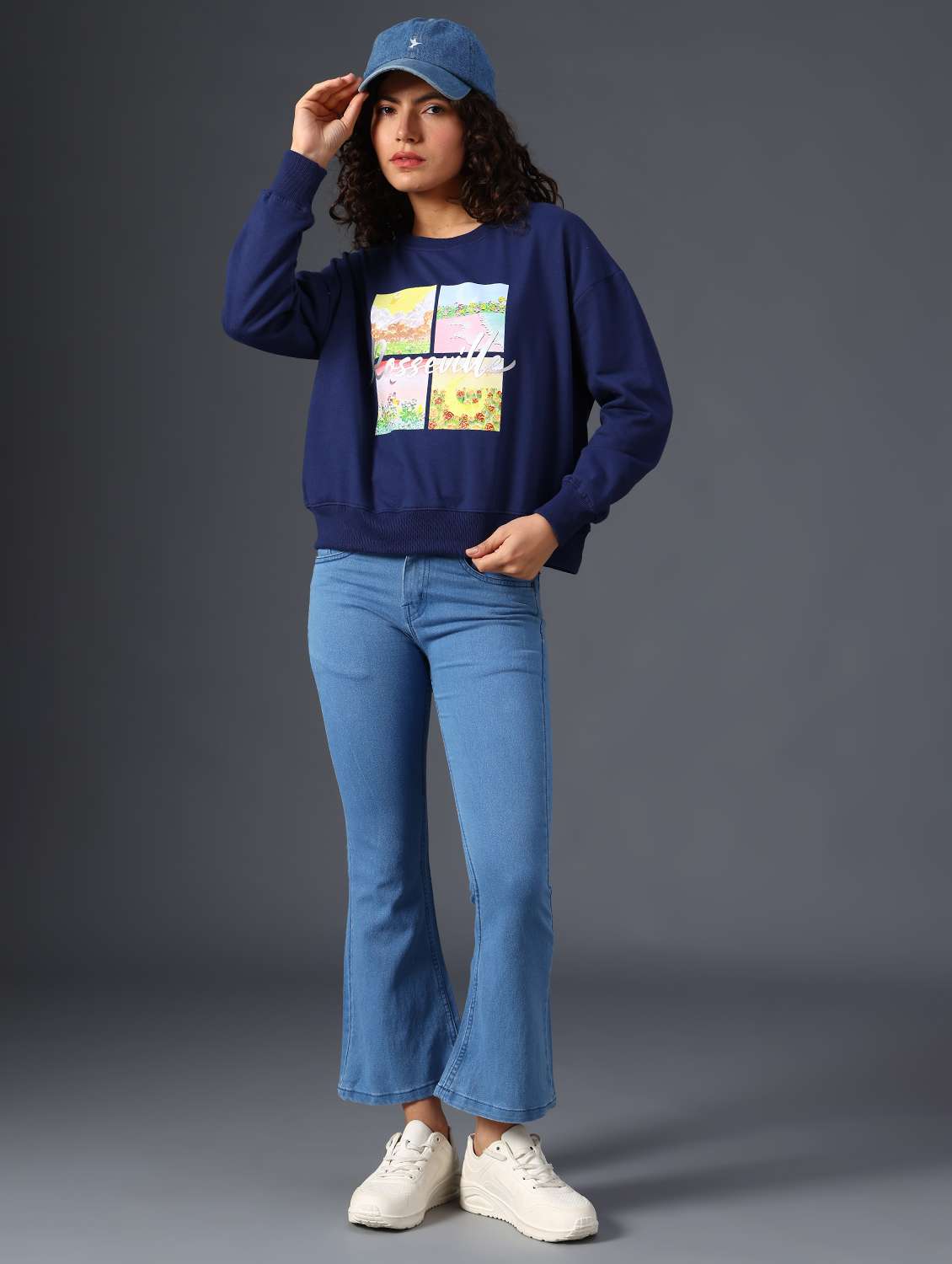 Navy Blue Fleece Front Print Sweatshirt - 21999201 -  Standard Image - 5
