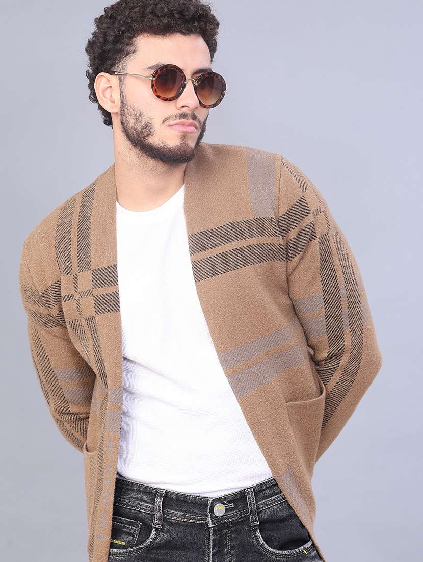 men checkered long sleeve rgular fit cardigan 
