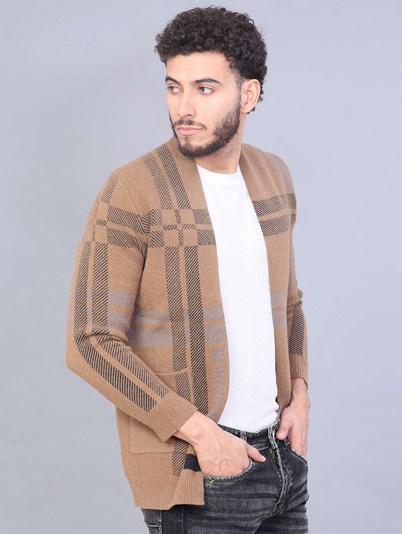 men checkered long sleeve rgular fit cardigan  - 21999211 -  Standard Image - 3
