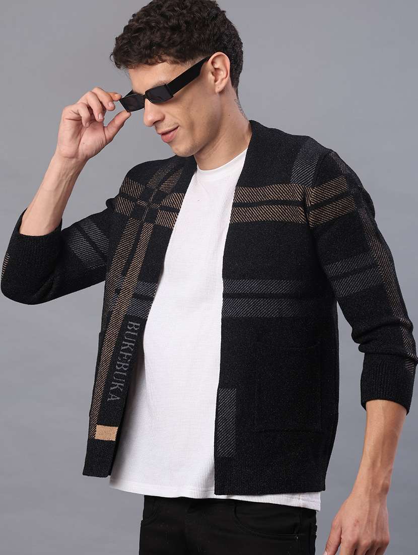 men checkered long sleeve rgular fit cardigan 