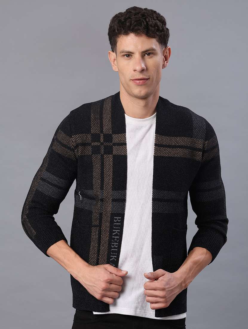 men checkered long sleeve rgular fit cardigan  - 21999212 -  Standard Image - 3
