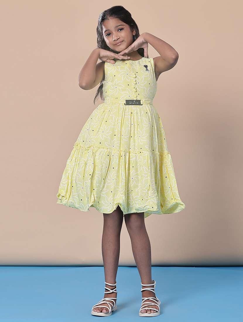 girls self designed sleeveless flared frock