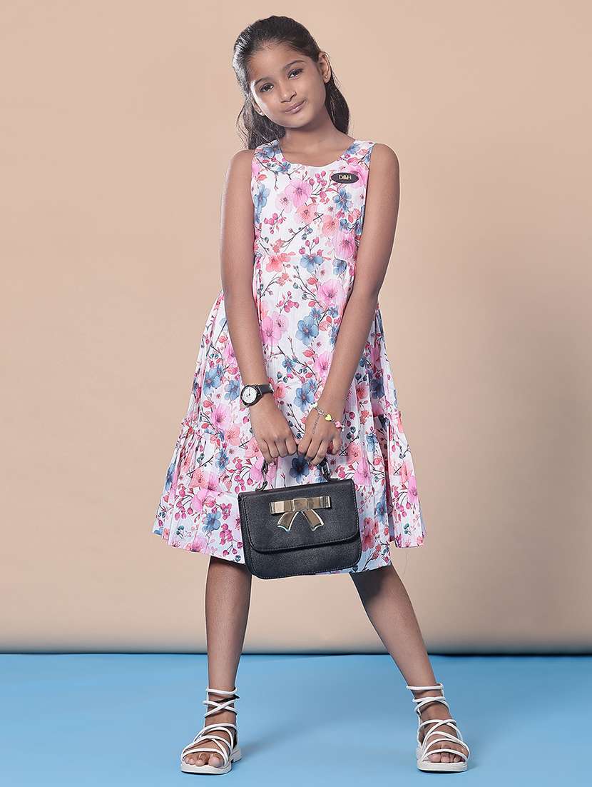 girls floral printed round neck frock - 21999226 - Standard Image - 3