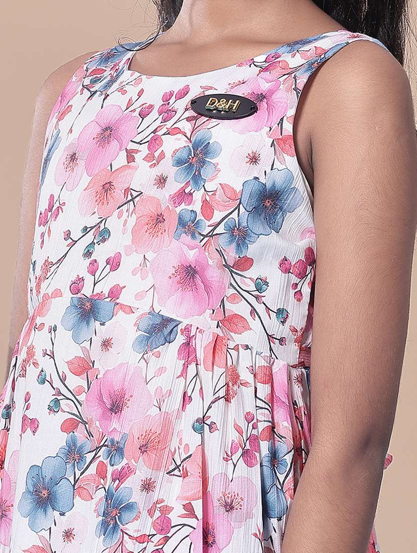girls floral printed round neck frock - 21999226 - Standard Image - 5