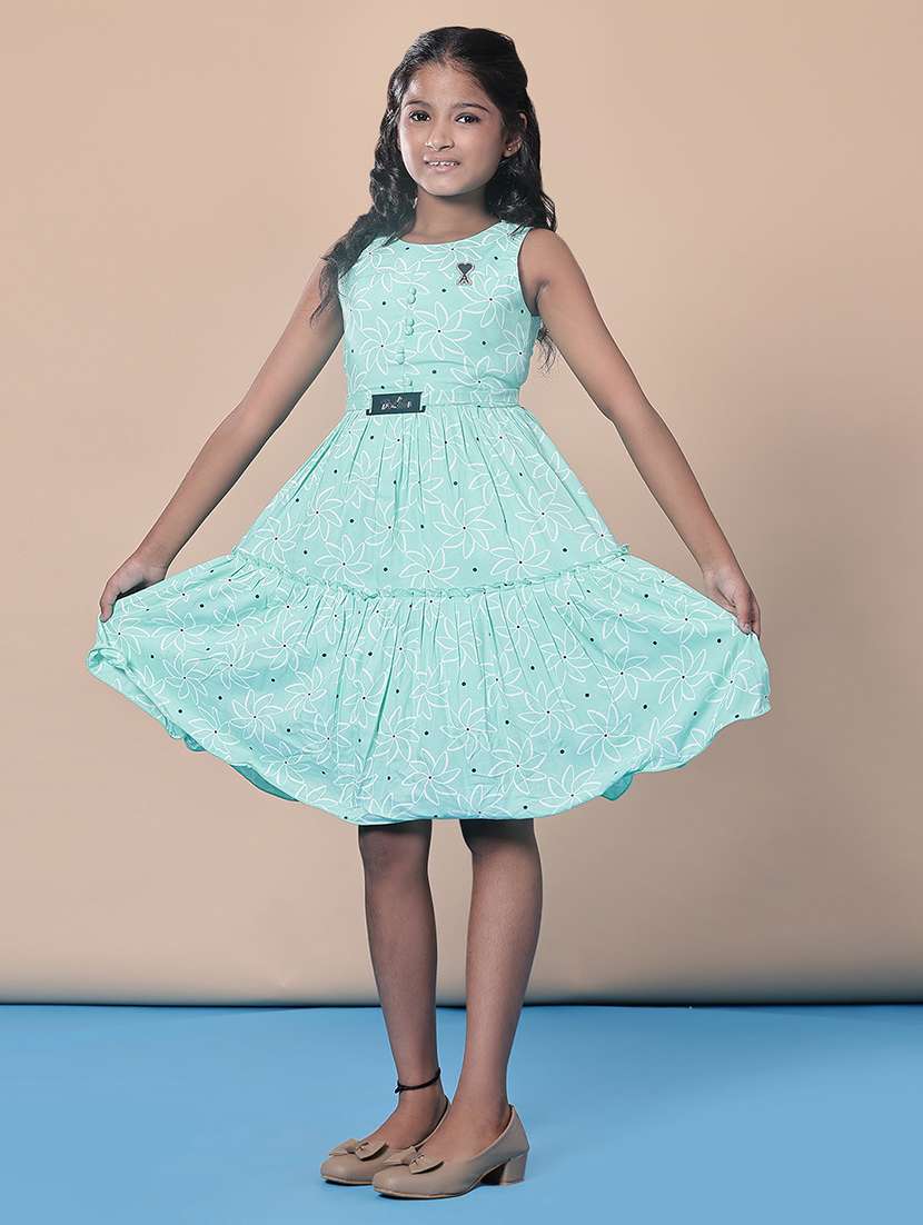 girls self designed sleeveless flared frock