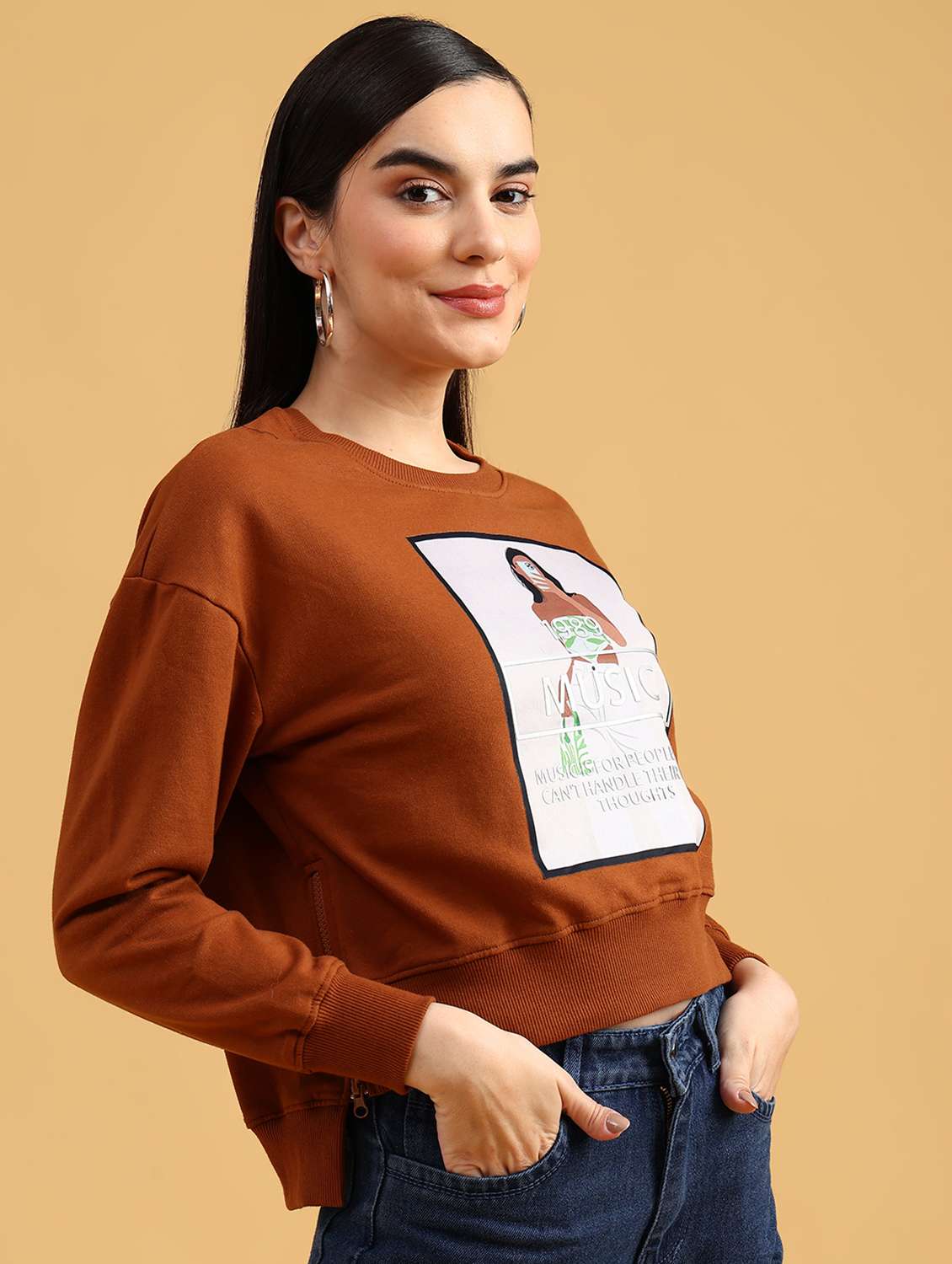 brown fleece front print sweatshirt - 21999250 -  Standard Image - 3