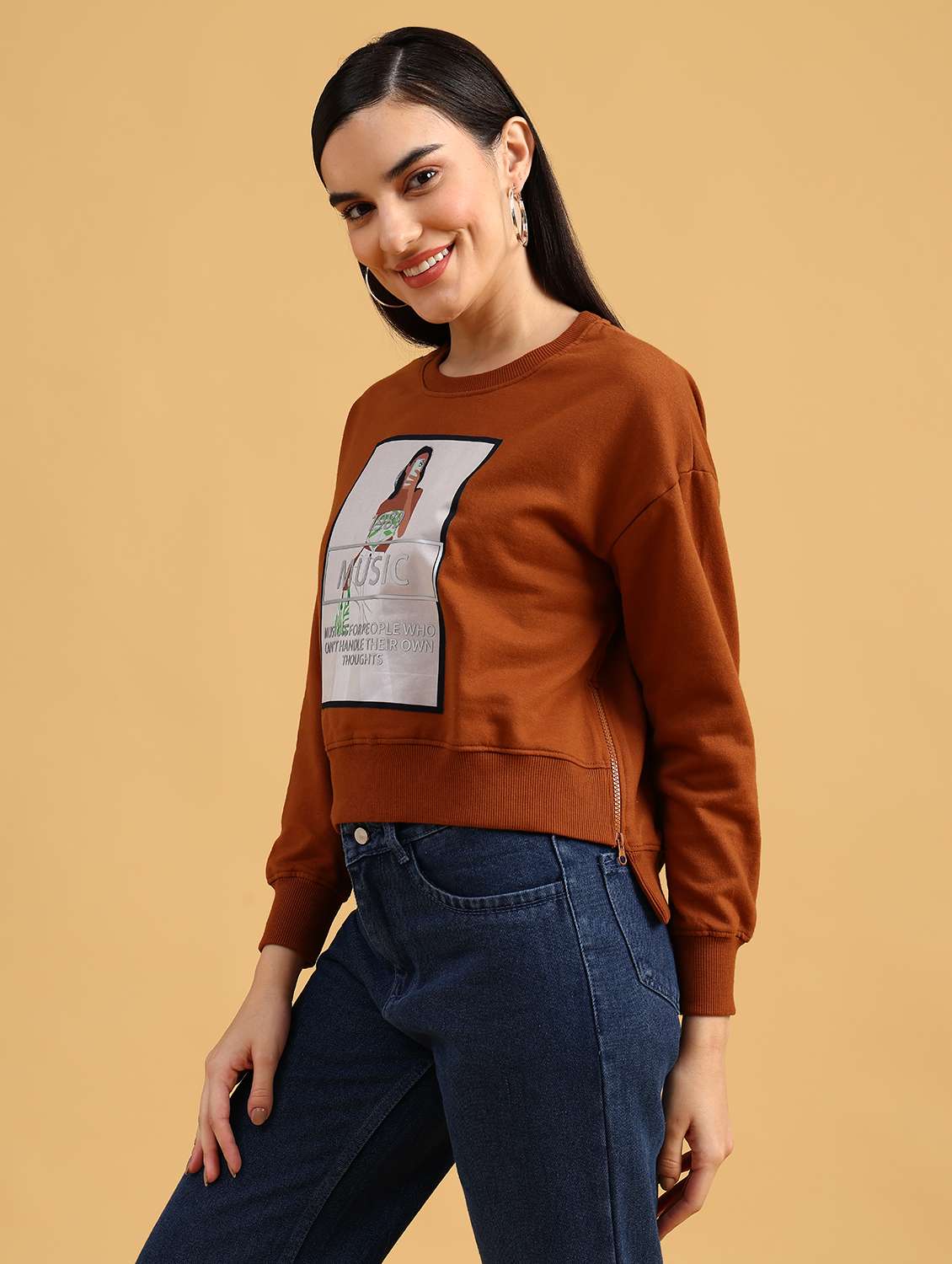 brown fleece front print sweatshirt - 21999250 -  Standard Image - 5