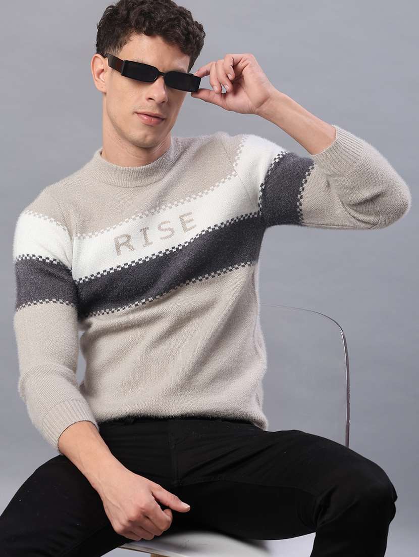 men color block long sleeve regular fit pullover