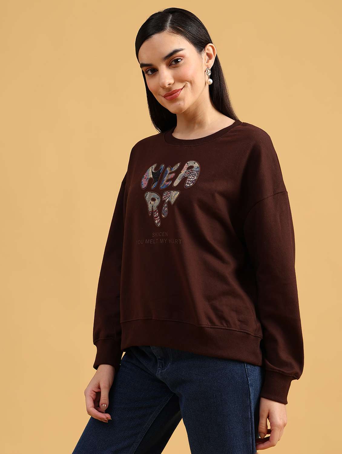 brown fleece front print sweatshirt - 21999304 -  Standard Image - 3
