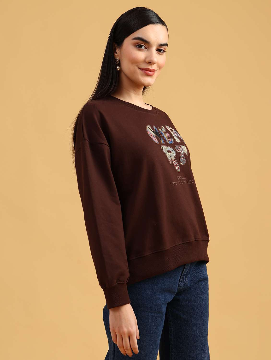 brown fleece front print sweatshirt - 21999304 -  Standard Image - 5