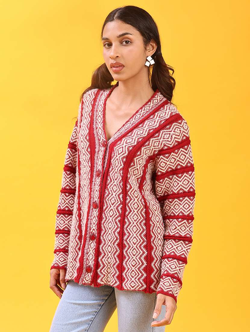 women self design long sleeve cardigan - 21999324 -  Standard Image - 3