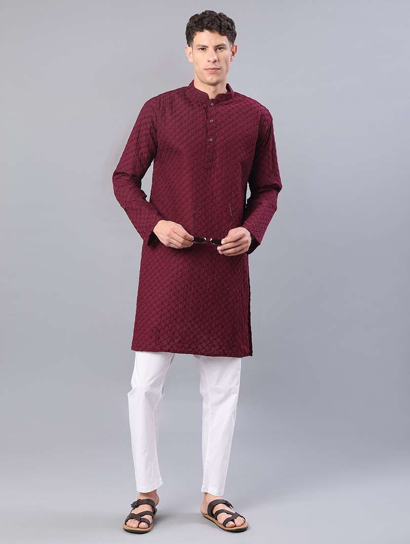 men embroidered long sleeve kurta and pyjama set