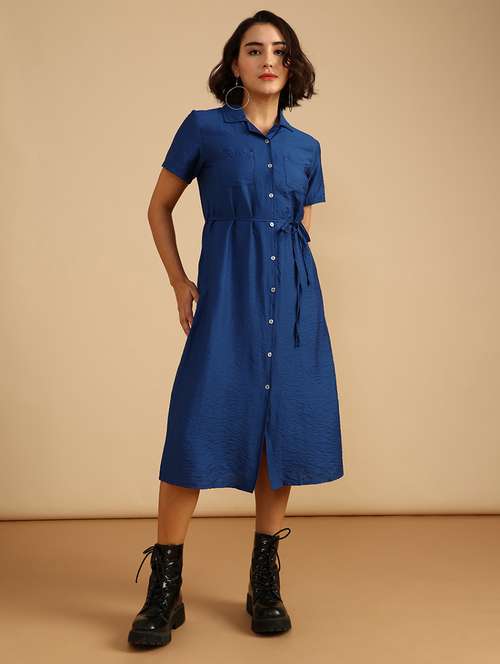 women solid short sleeve collared shirt dress - 21999377 -  Standard Image - 0