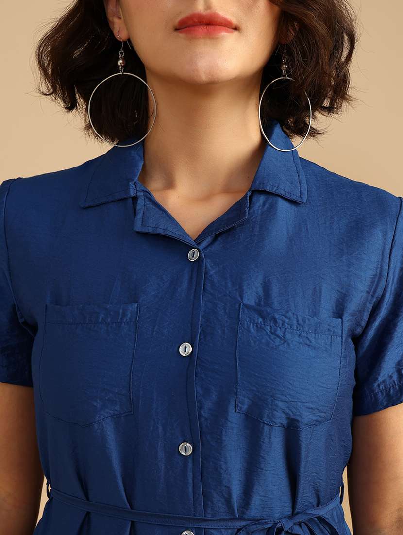 women solid short sleeve collared shirt dress - 21999377 -  Standard Image - 5