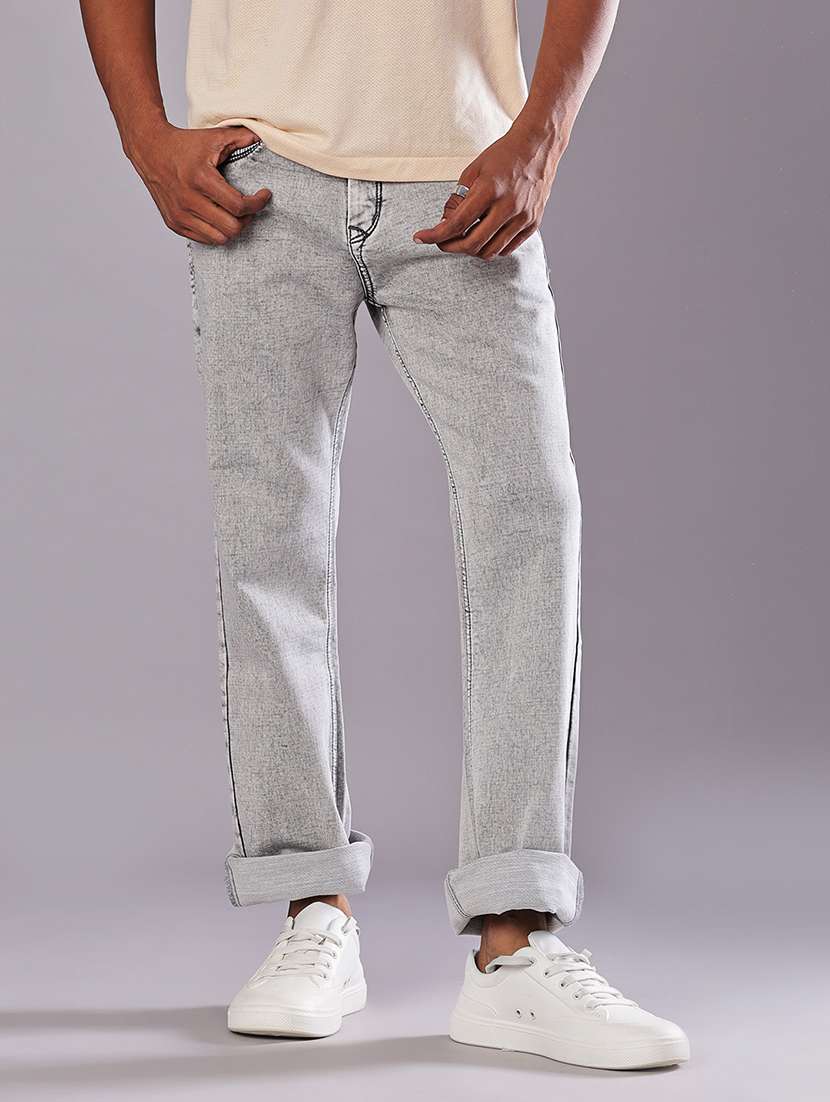 men washed mid rise full length jeans