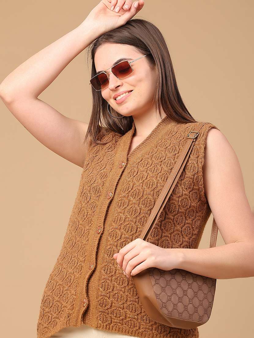 women self design sleeveless cardigan