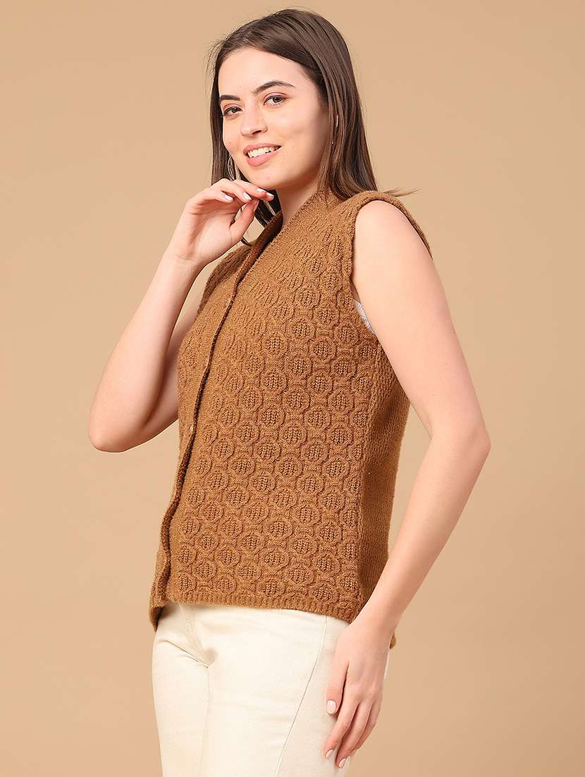 women self design sleeveless cardigan - 21999524 -  Standard Image - 3