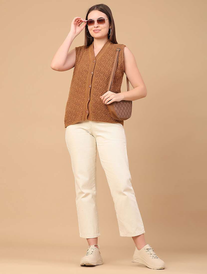 women self design sleeveless cardigan - 21999524 -  Standard Image - 5