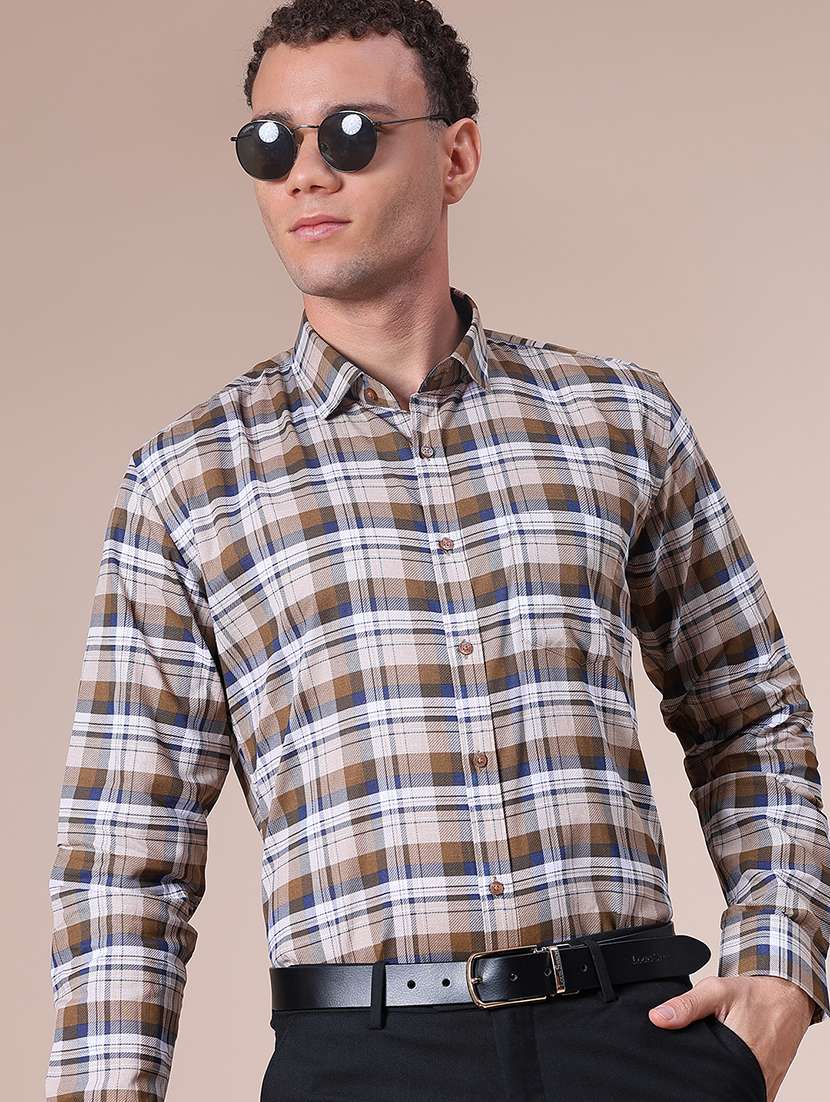 men checkered long sleeve regular fit formal shirt
