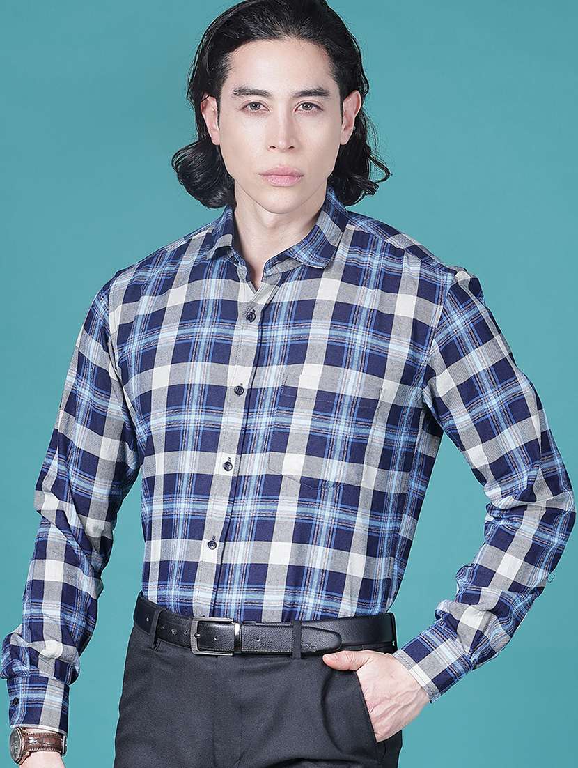 men checkered long sleeve slim fit formal shirt