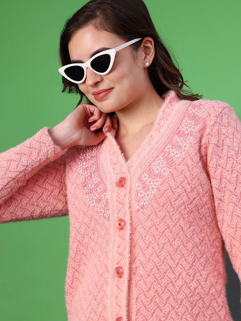 women self designed long sleeve cardigan