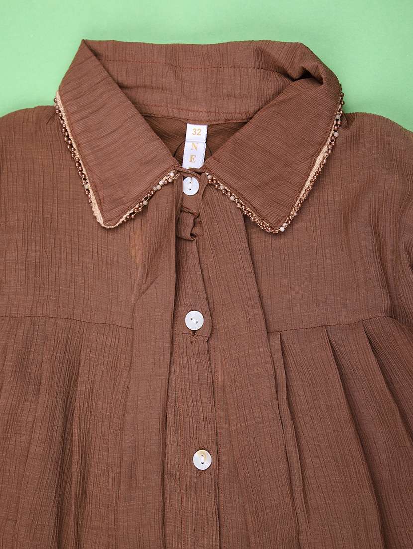 girls solid collared puff sleeve shirt top - 21999669 -  Standard Image - 3