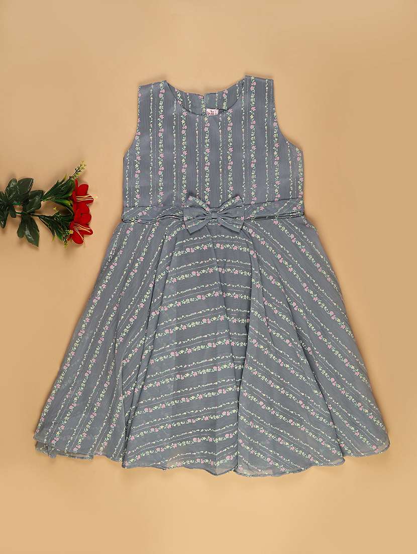girls printed sleeveless fit & flare dress