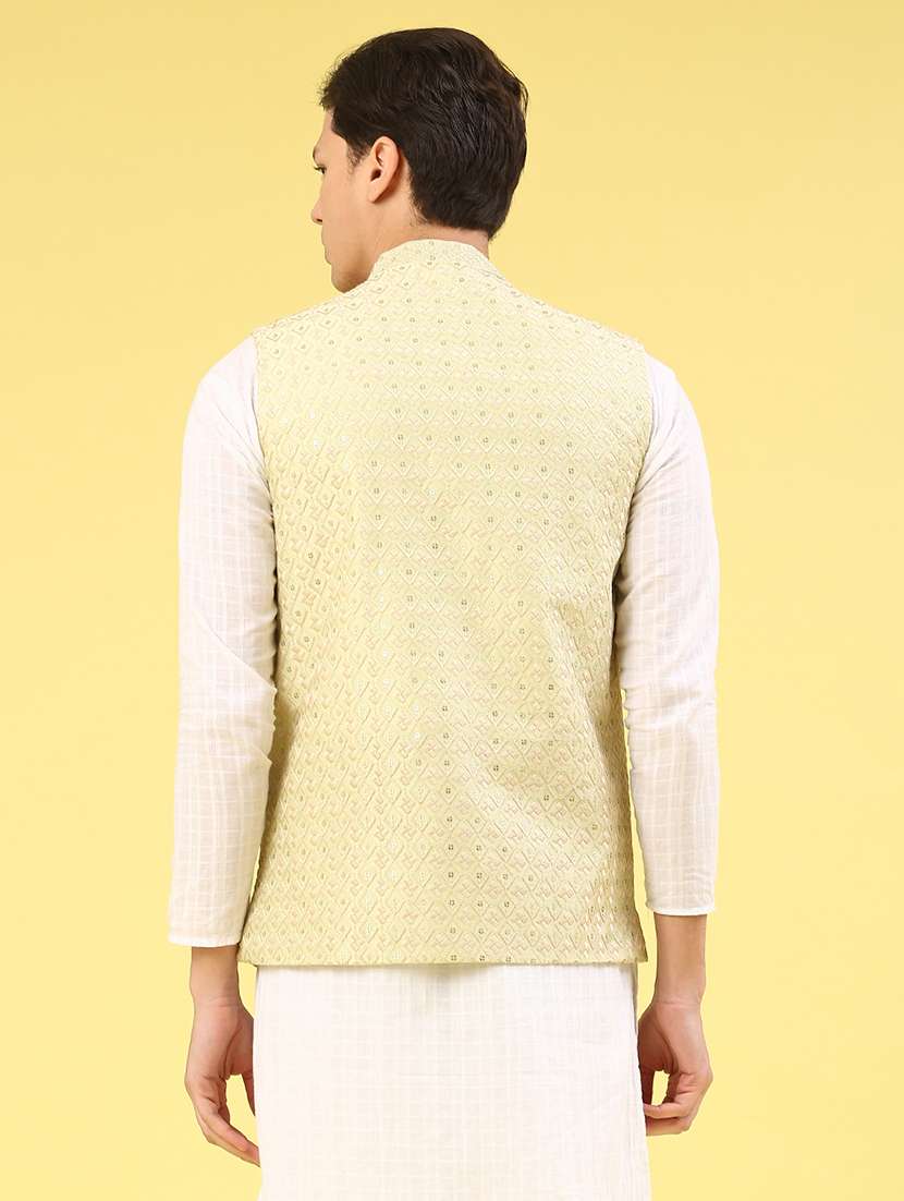 green polyester nehru jacket - 21999750 -  Standard Image - 5
