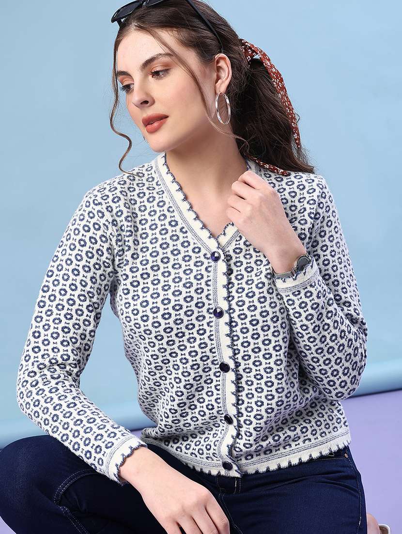 women self design long sleeve cardigan