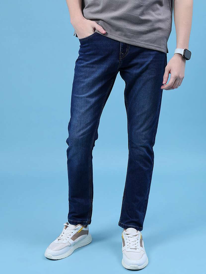 men solid mid rise slim fit jeans