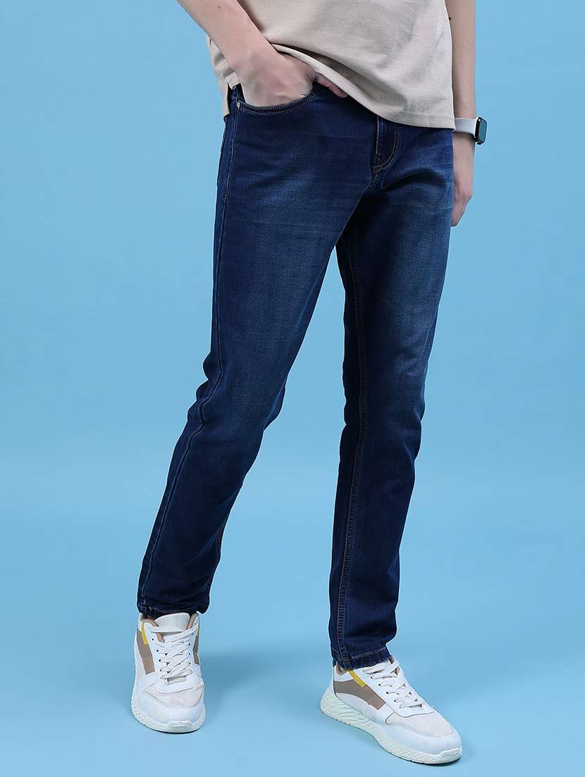 men solid mid rise slim fit jeans