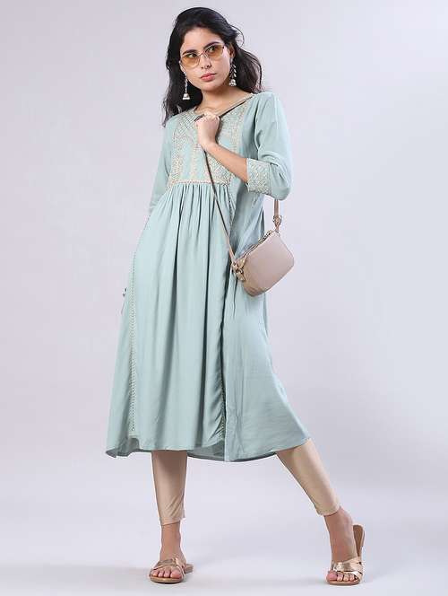 women three quarter sleeve flared kurta - 21999910 -  Standard Image - 0