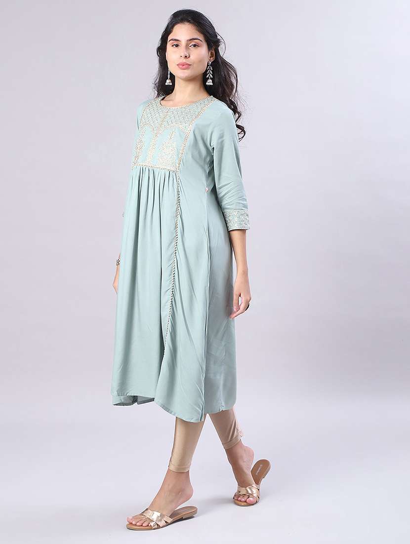 women three quarter sleeve flared kurta - 21999910 -  Standard Image - 3