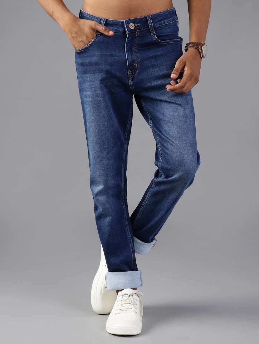 men solid mid rise slim fit jeans