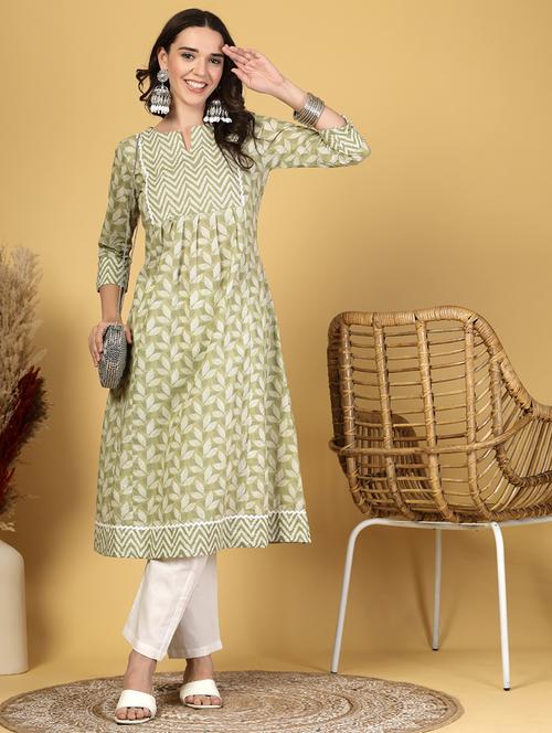 women printed three quarter sleeve a-line kurta - 21999954 -  Standard Image - 0