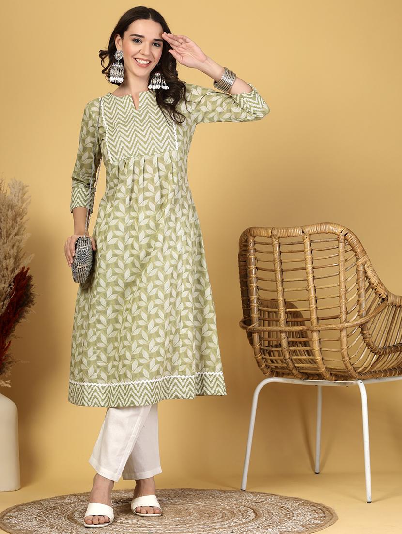 women printed three quarter sleeve a-line kurta - 21999954 -  Zoom Image - 0