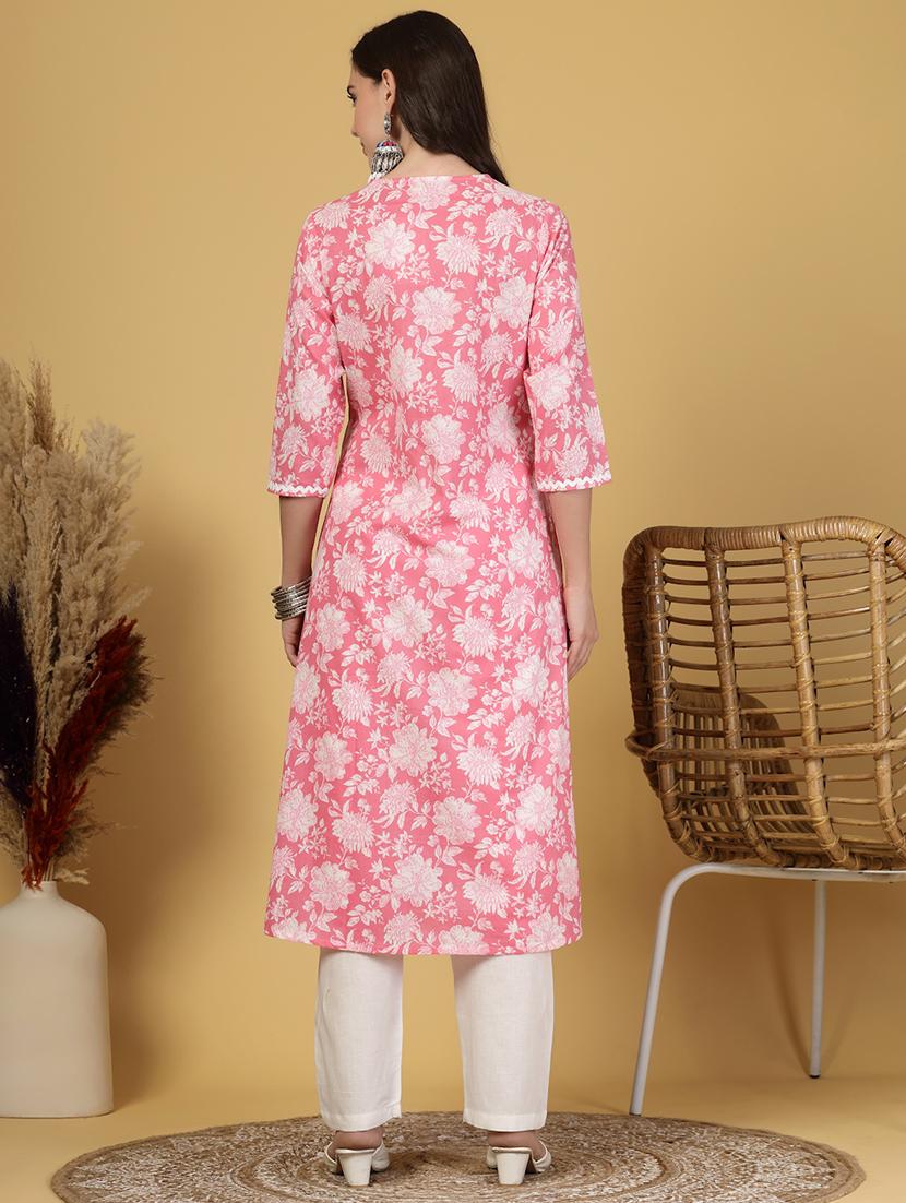women floral printed three quarter sleeve a-line kurta - 21999955 - Standard Image - 3
