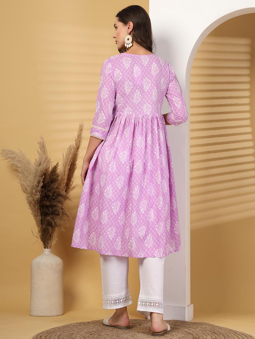 women printed three quarter sleeve a-line kurta - 21999956 - Standard Image - 3