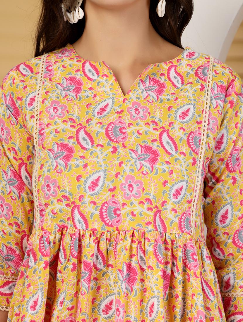 women floral printed three quarter sleeve a-line kurta - 21999957 - Standard Image - 5