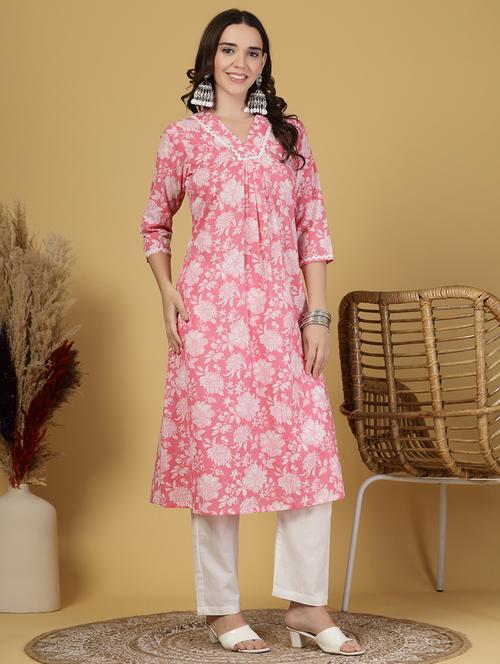 women floral printed three quarter sleeve a-line kurta - 21999959 - Standard Image - 0