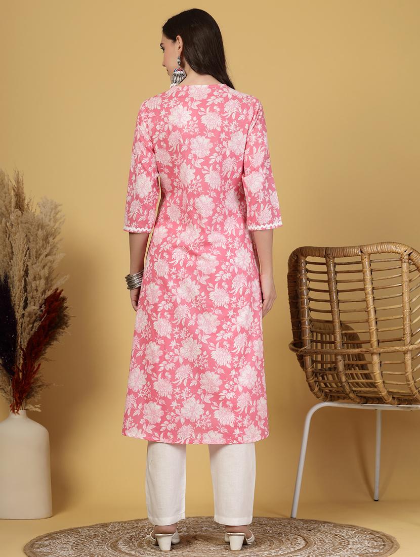 women floral printed three quarter sleeve a-line kurta - 21999959 - Standard Image - 3