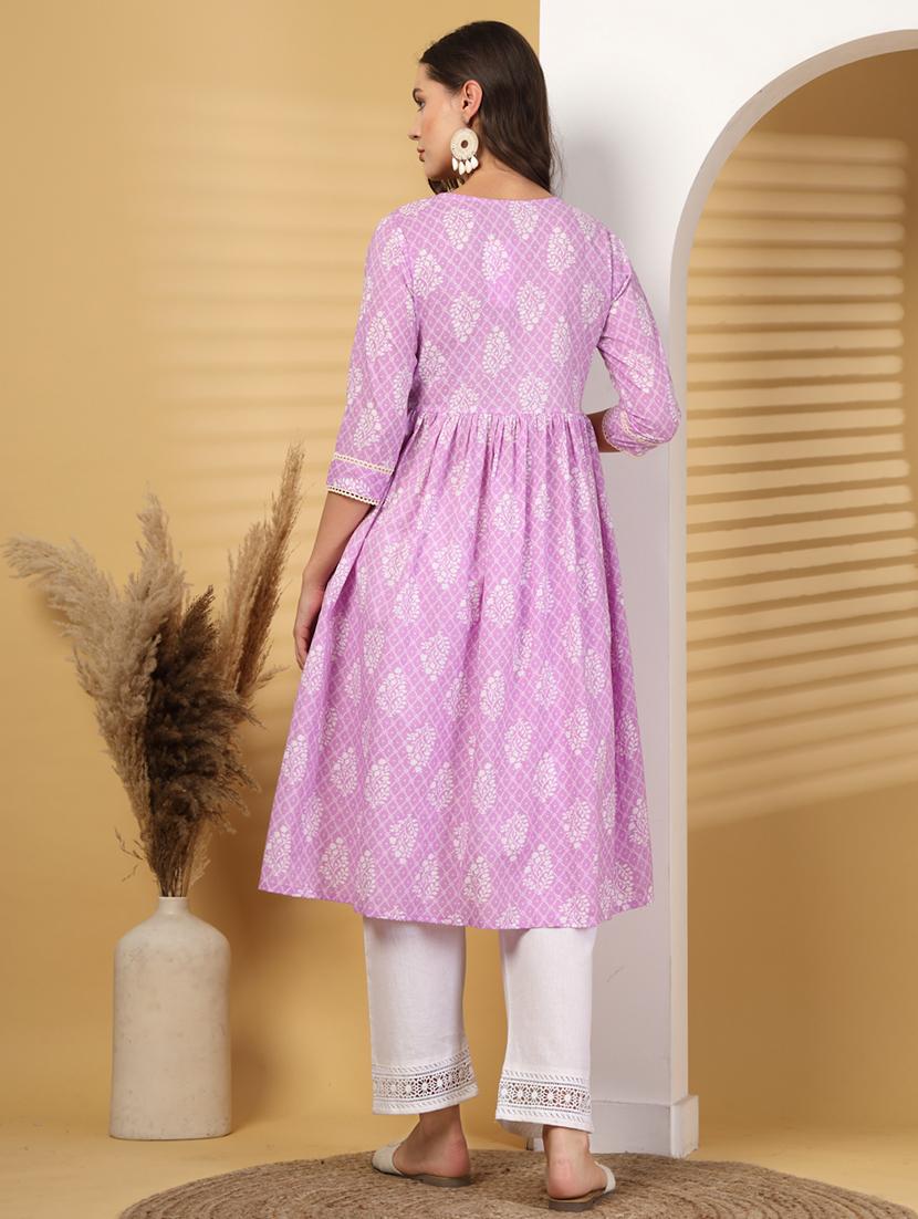 women printed three quarter sleeve a-line kurta - 21999960 - Standard Image - 3