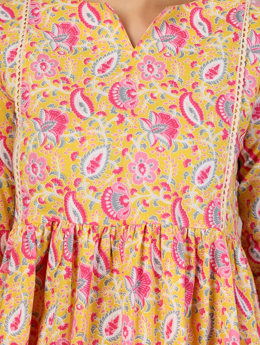 women floral printed three quarter sleeve a-line kurta - 21999961 - Standard Image - 5