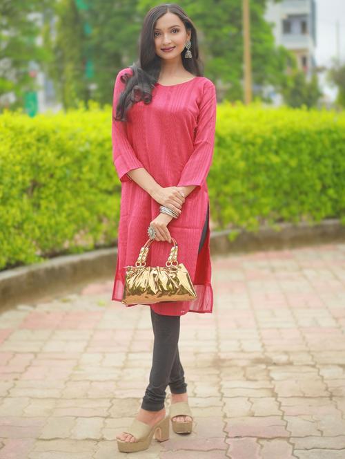 women self design three quarter sleeve straight kurta - 21999968 - Standard Image - 0