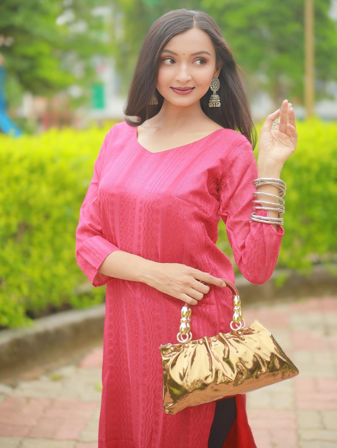 women self design three quarter sleeve straight kurta - 21999968 - Standard Image - 5