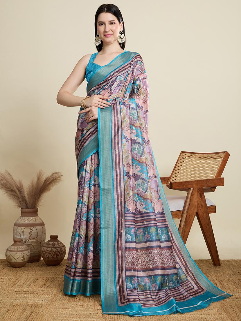 women floral printed saree with blouse